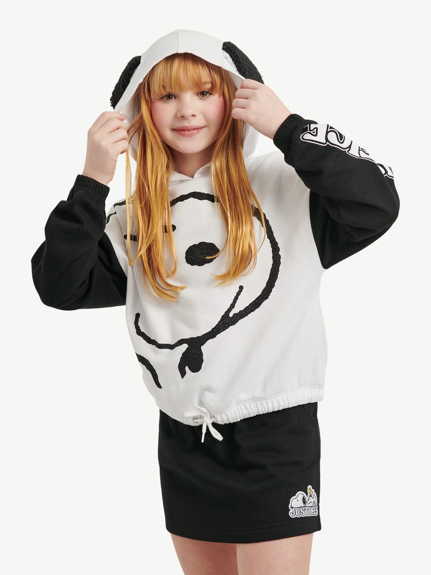 Justice Girls Snoopy Cinch Hem Hoodie with Ears, Sizes XS-XLP | Walmart (US)