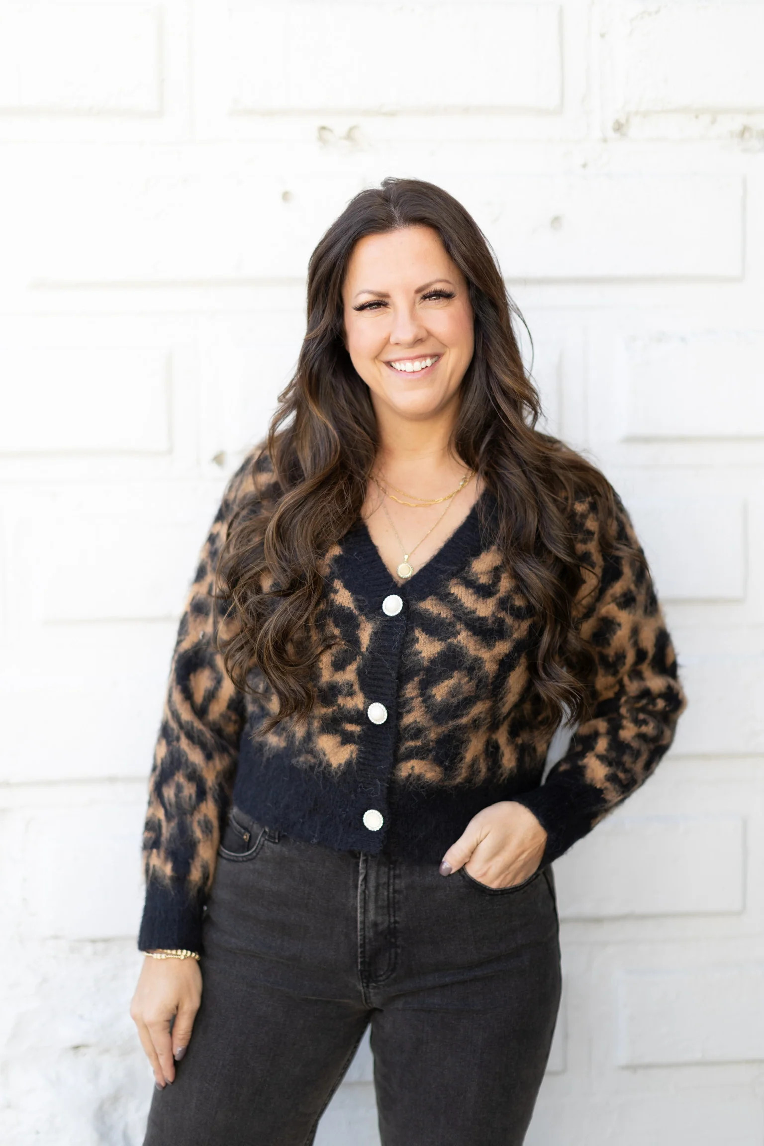 Leopard Pearl Button Cardigan One Size | Emmacate Boutique