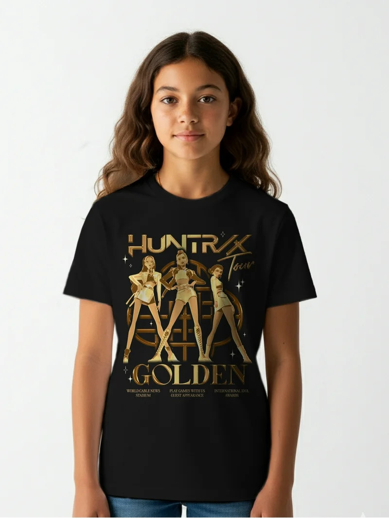 K-Pop Demon Hunters Girls' Short Sleeve Graphic T-Shirt, Golden Tour, Sizes 4-16 | Walmart (US)