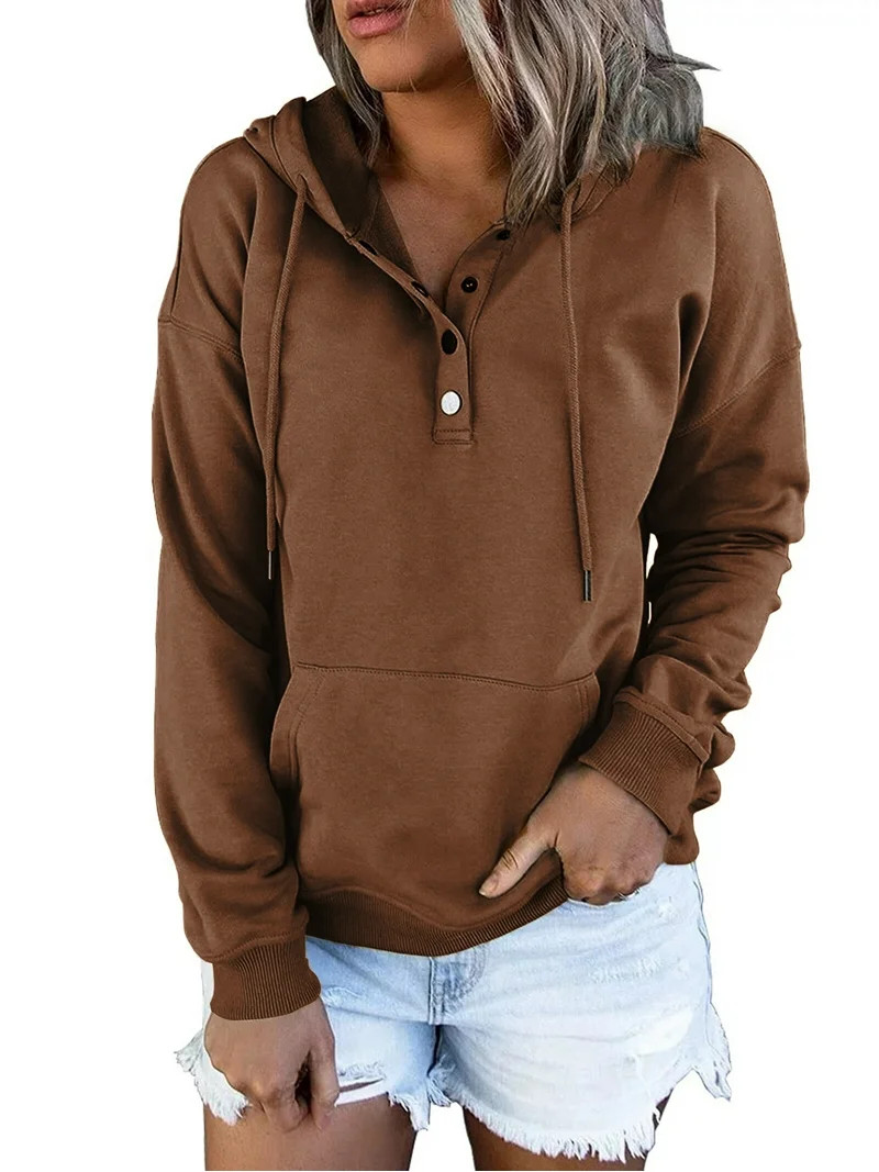 MOSHU Half Boutton Womens Hoodies Drawstring Hooded Sweatshirts for Woman With Pocket | Walmart (US)
