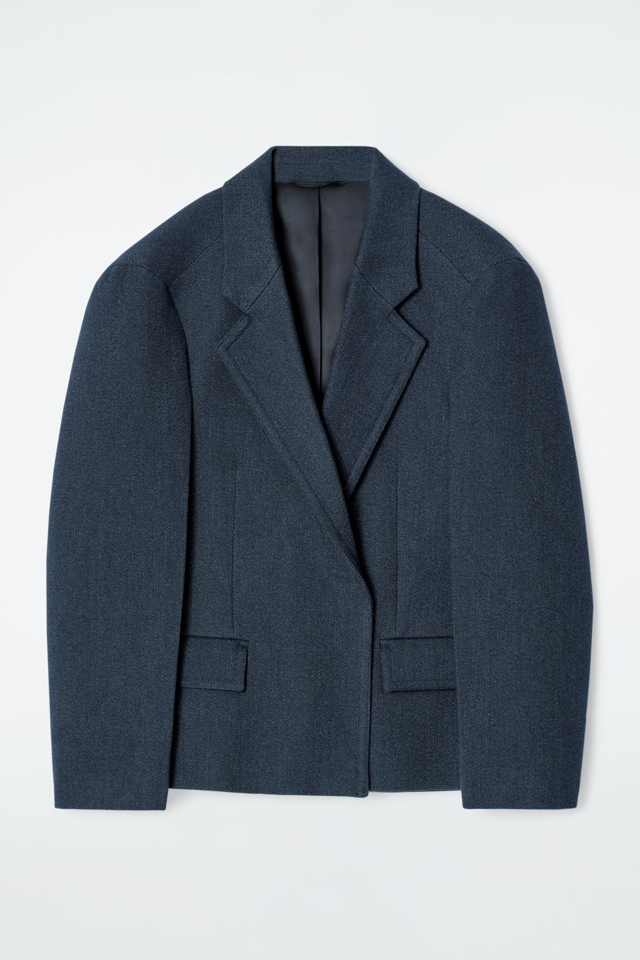 OVERSIZED EXAGGERATED-SHOULDER DENIM-LOOK BLAZER - DARK BLUE | COS UK