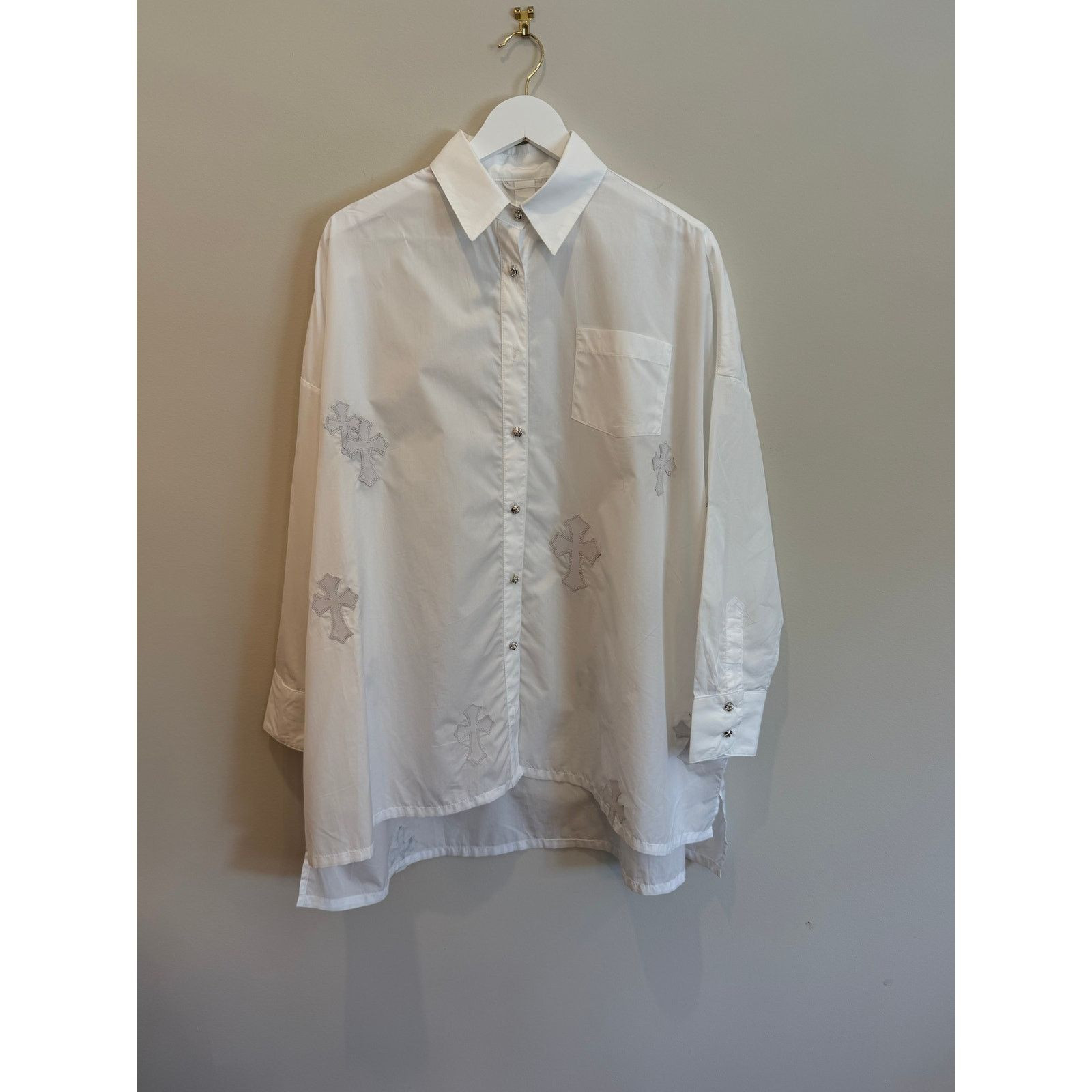 Chrome Hearts Oversized Chrome Hearts White Button Down with Patches | Grailed | Grailed