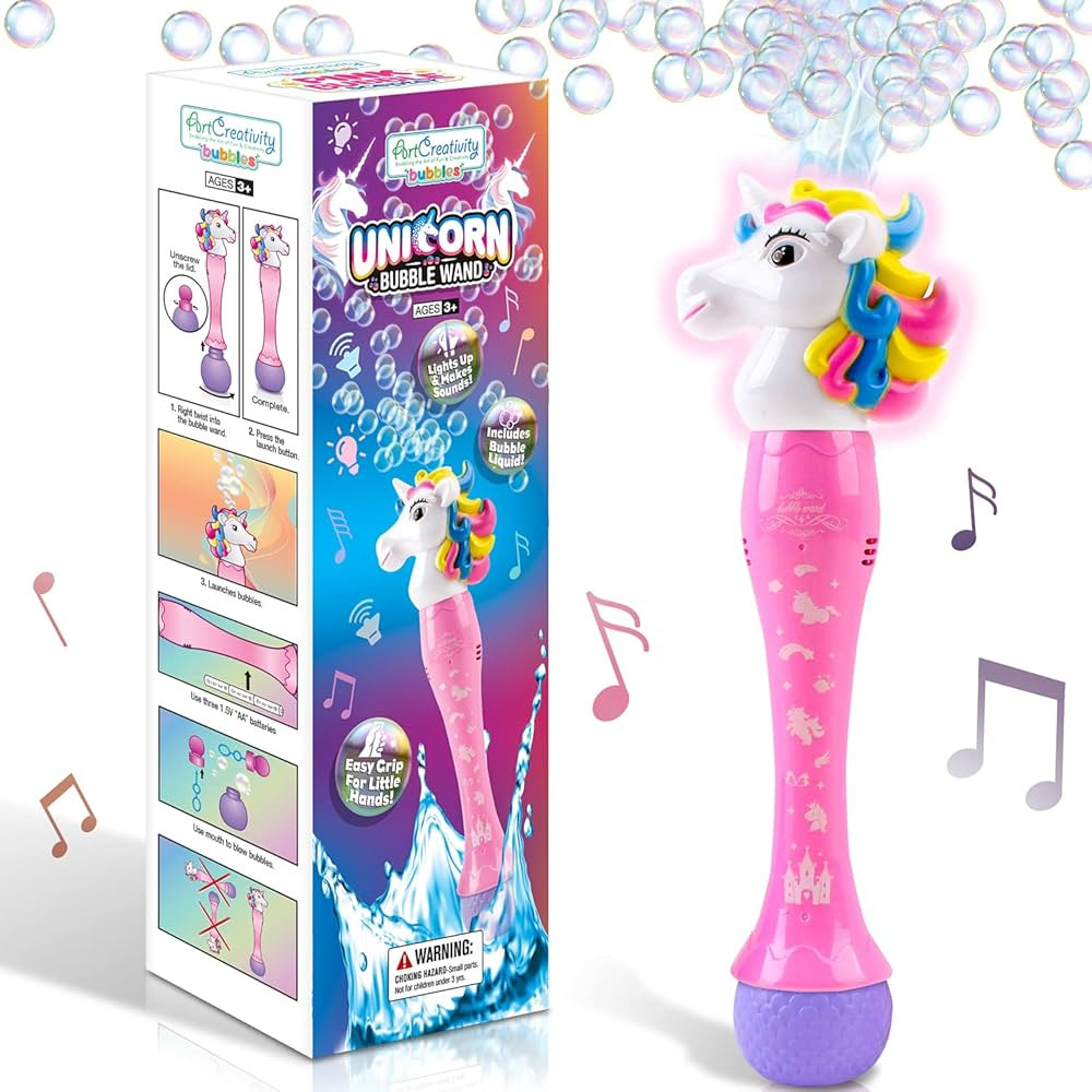 ArtCreativity Light Up Unicorn Bubble Blower Wand, 14 Inch Illuminating Bubble Blower Wand with T... | Amazon (US)