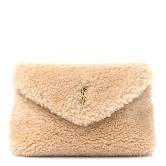Shearling Quilted Monogram Loulou Puffer Pouch Clutch Natural Beige Brick | FASHIONPHILE (US)