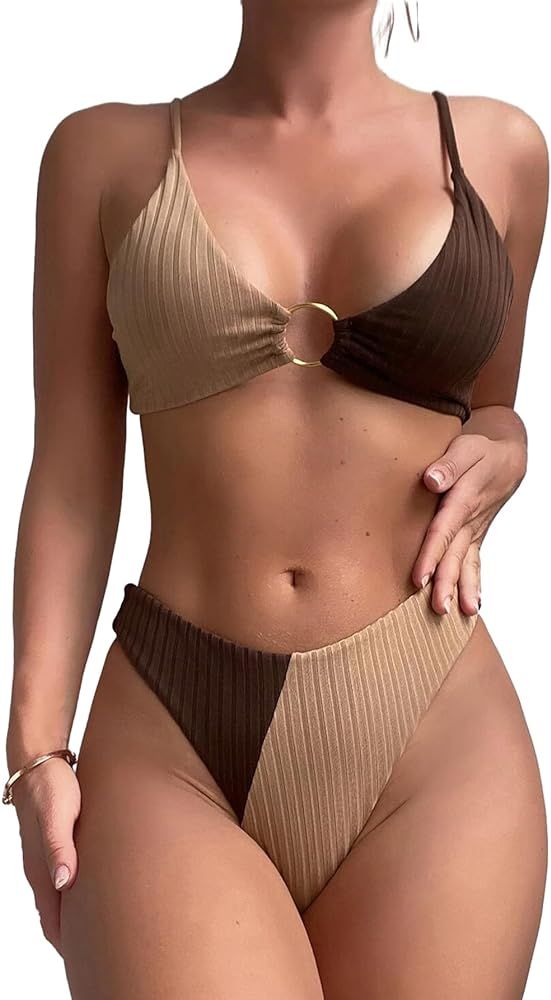 Lilosy Sexy Linked Halter Tie Back Textured Bikini Women Swimsuit Set | Amazon (US)