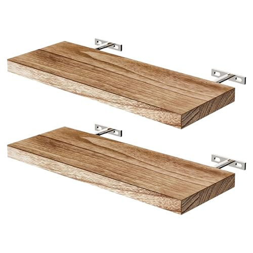 Set Of 2 Delicate Wood Wall Shelves Space Saving 10kg Capacity Floating Shelf Simple Assembly Light Brown Finish Bedroom Kitchen Wall Shelf | Amazon (US)
