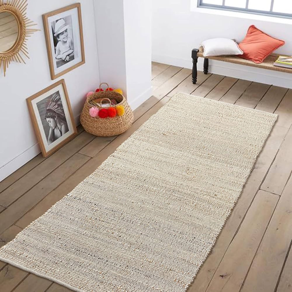 Chardin home Jute Rugs Collection- 2x5 Feet Jute Braids Rug, Boho, Rustic, Natural Jute/Ivory, Ha... | Amazon (US)