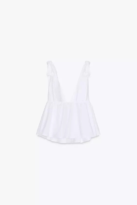 V-neck top with straps and tonal bow appliqué. Pleated detail. | Zara US