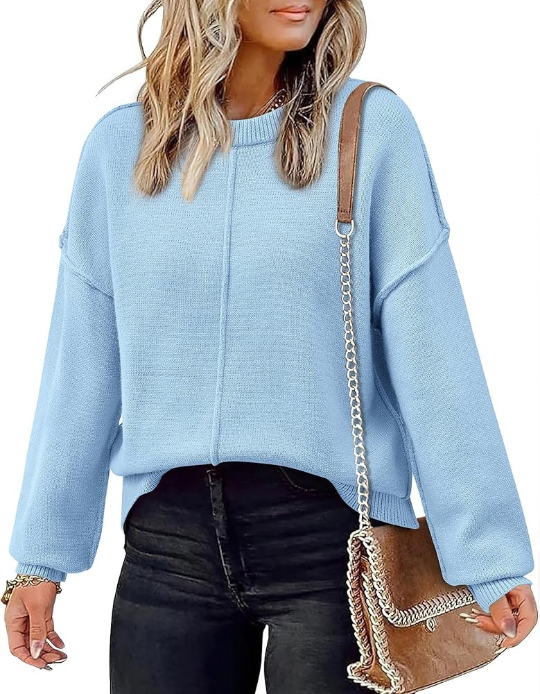 KIRUNDO Women's 2024 Fall Winter Long Sleeve Sweaters Casual Dressy Crewneck Exposed Seam Warm Lo... | Amazon (US)