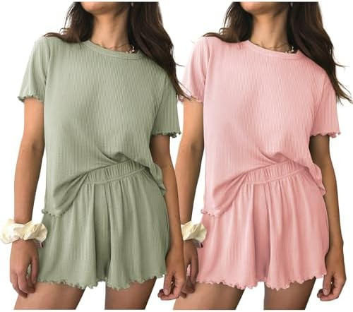 Ekouaer 2 Packs Womens Pajama Set Short Sleeve Sleepwear Soft Top and Shorts Pjs Casual Outfits L... | Amazon (US)