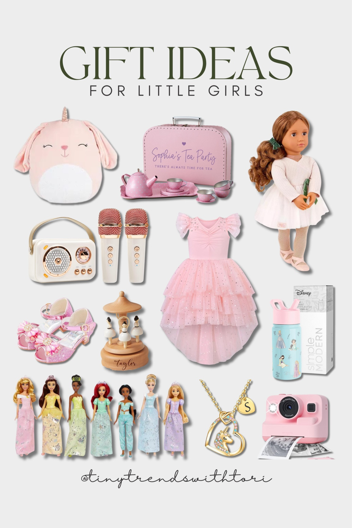 Girls gift guide, toddler girl gifts, little girl gift ideas, personalized gift, princess toys, tea party set, pretend play, dress up shoes, American girl doll, karaoke 

#LTKkids #LTKHoliday #LTKGiftGuide