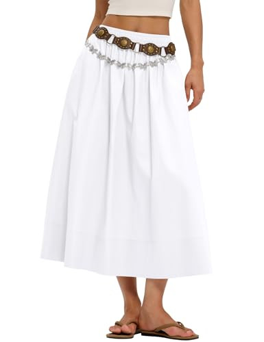LOMON Midi Skirts for Women with Pockets A-Line Cotton Flowy Elastic Waist | Amazon (US)