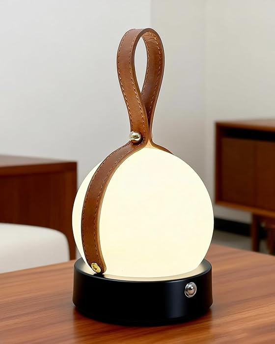 Modern Black LED Night Light - Dimmable Orb Table Lamp with Leather Handle, 3 Colors, 2000mAh Rec... | Amazon (US)