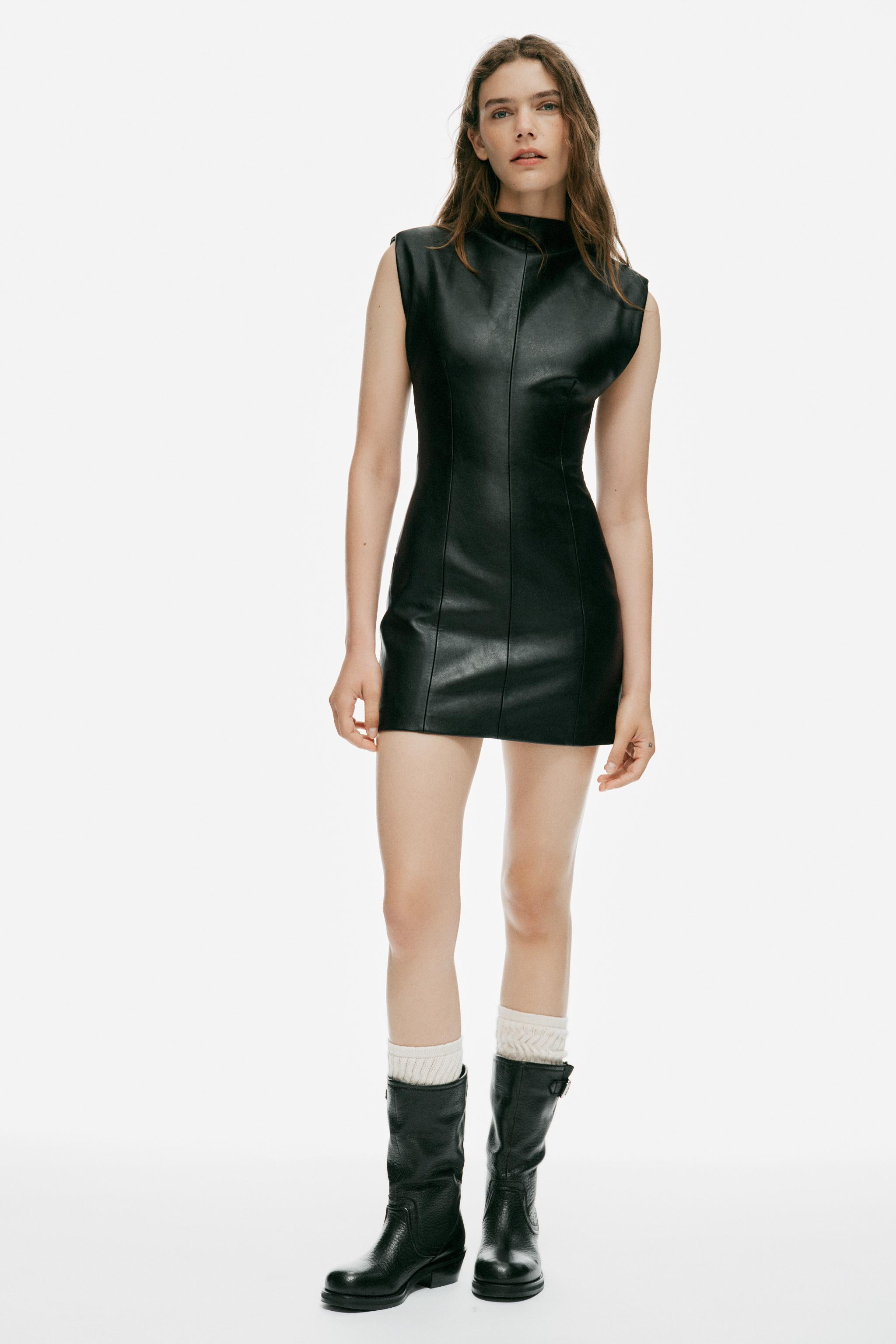 FAUX LEATHER DRESS WITH SHOULDER PADS | Zara US