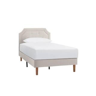 StyleWell Vinedale Biscuit Beige Upholstered Twin Platform Bed with Notch Back and Tufting (39.2 ... | The Home Depot