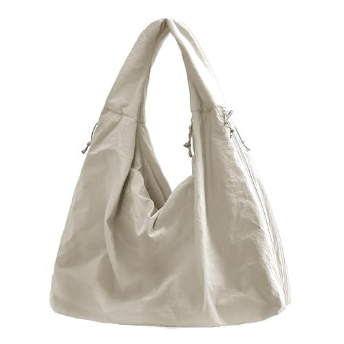 KAMEILONG Large Nylon Hobo Bag Women Crescent Shoulder Bag Vintage Tote Bag Casual Shopper Handbag for Women (Beige) | Amazon (US)