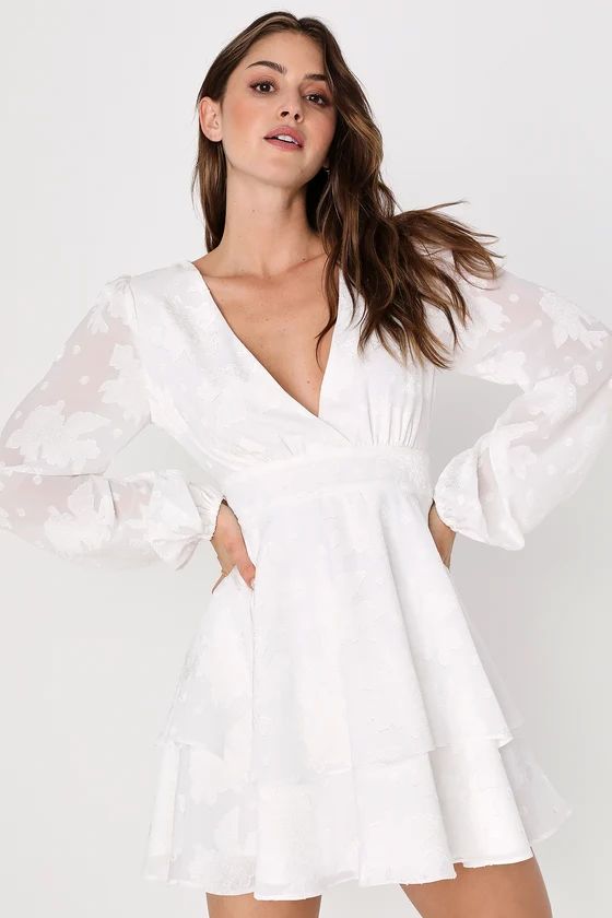 Flirty Moments White Burnout Floral Balloon Sleeve Mini Dress | Lulus