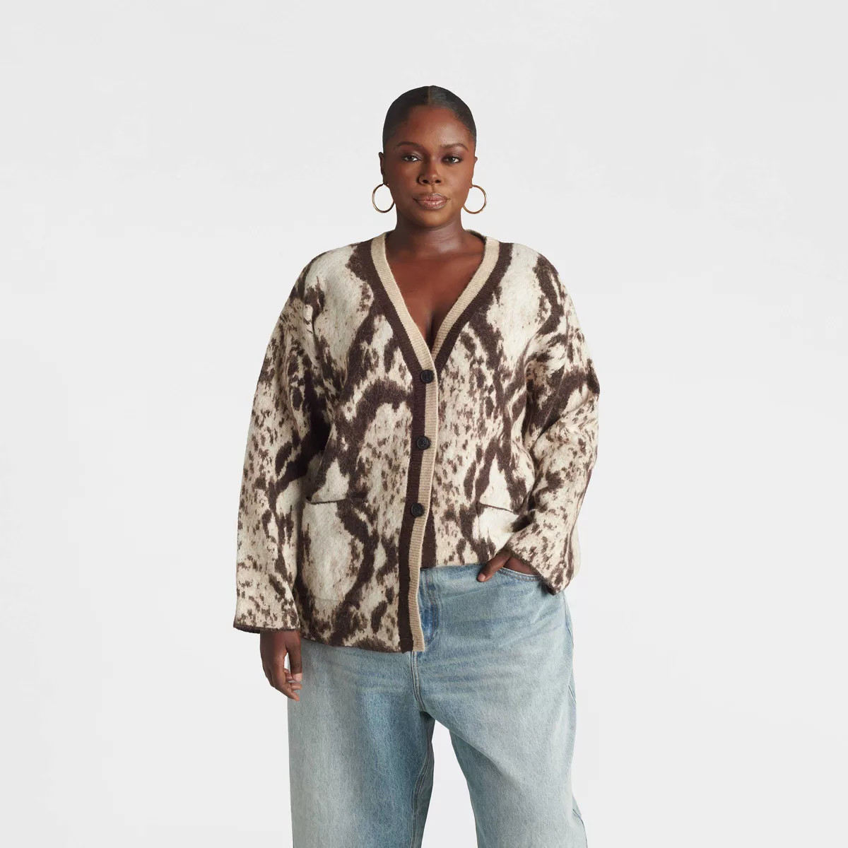 KBB by KAHLANA Women's Snake Print 'The Slouchy Cardigan Sweater' - Brown 1X | Target