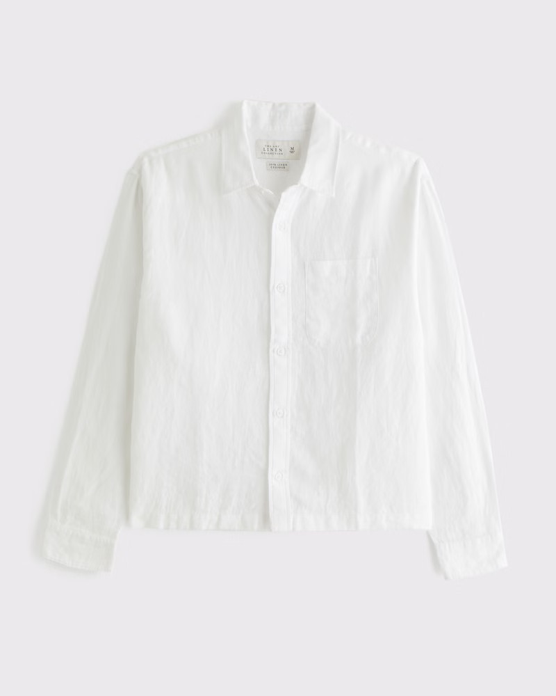 Abercrombie & Fitch Men's Cropped Linen Button-Up Shirt in White - Size M TALL | Abercrombie & Fitch (US)