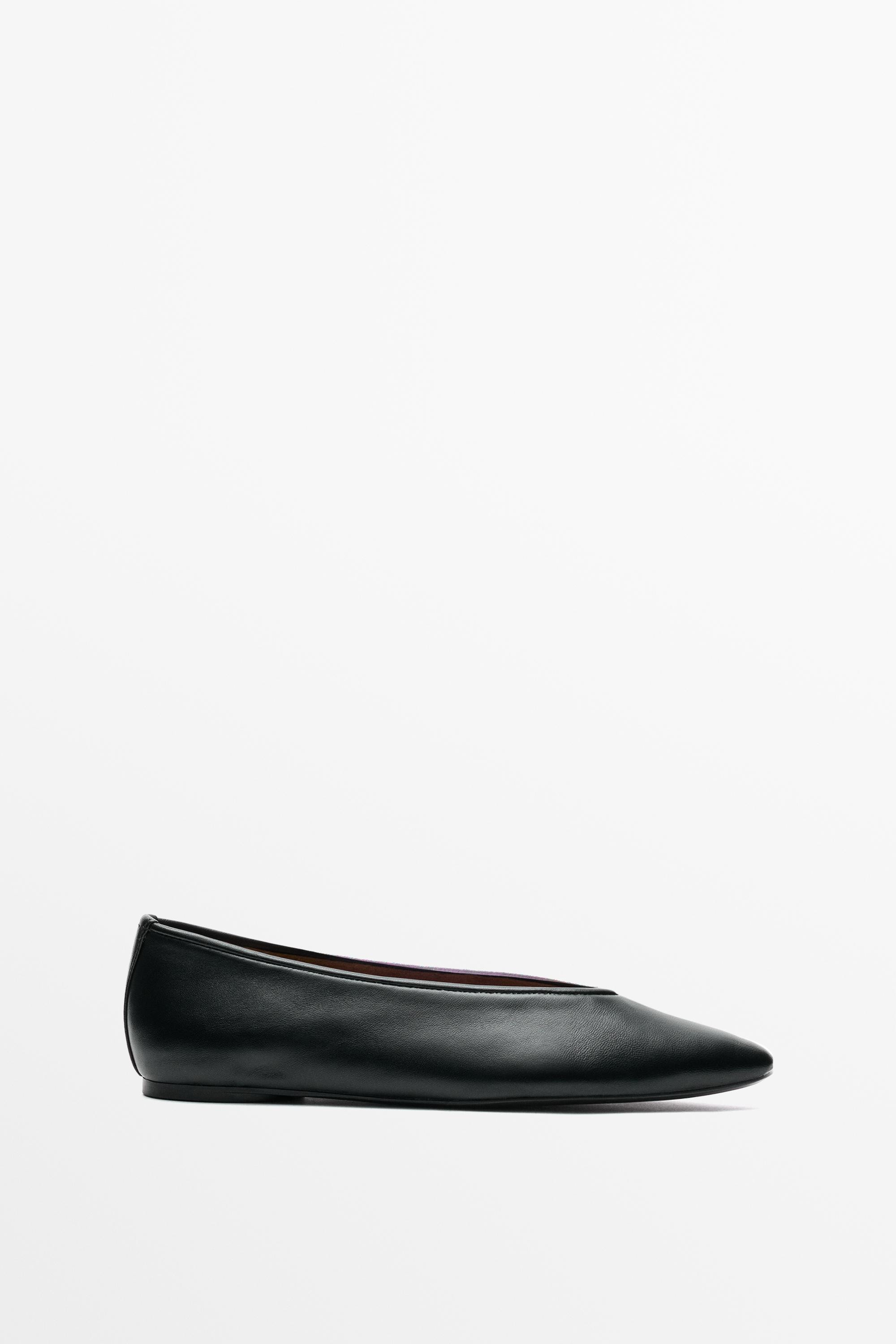 Soft leather pointed toe ballerina - BLACK | Massimo Dutti US