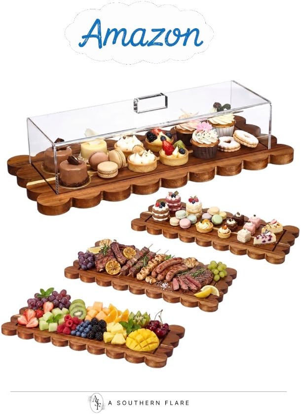 Acacia Wood Rectangular Cake Stand with Acrylic Lid, 15 x 6 Inch Wooden Dessert Tray Platter, Mul... | Amazon (US)