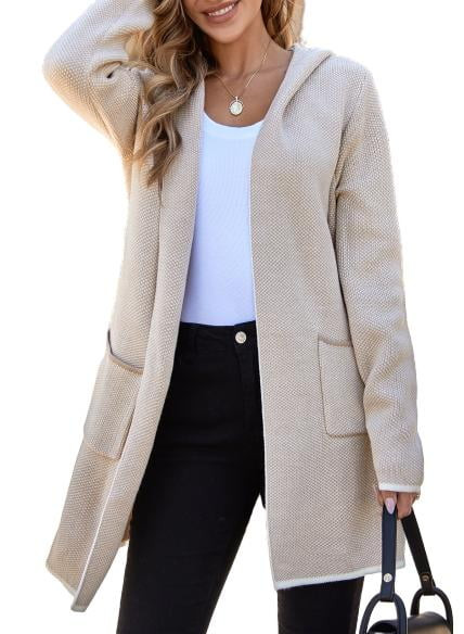 Eytino Hooded Cardigans for Women Long Sleeve Open Front Contrast Cardigan Sweaters Oversized Chu... | Walmart (US)