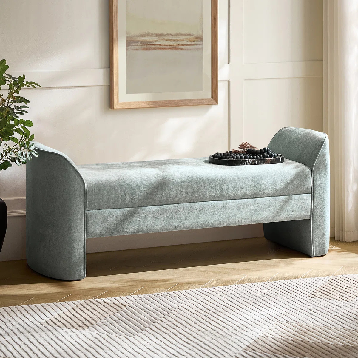 Elizabeth Modern 57"W Chenille Fabric Easy Assembly Upholstered Bench | Wayfair North America