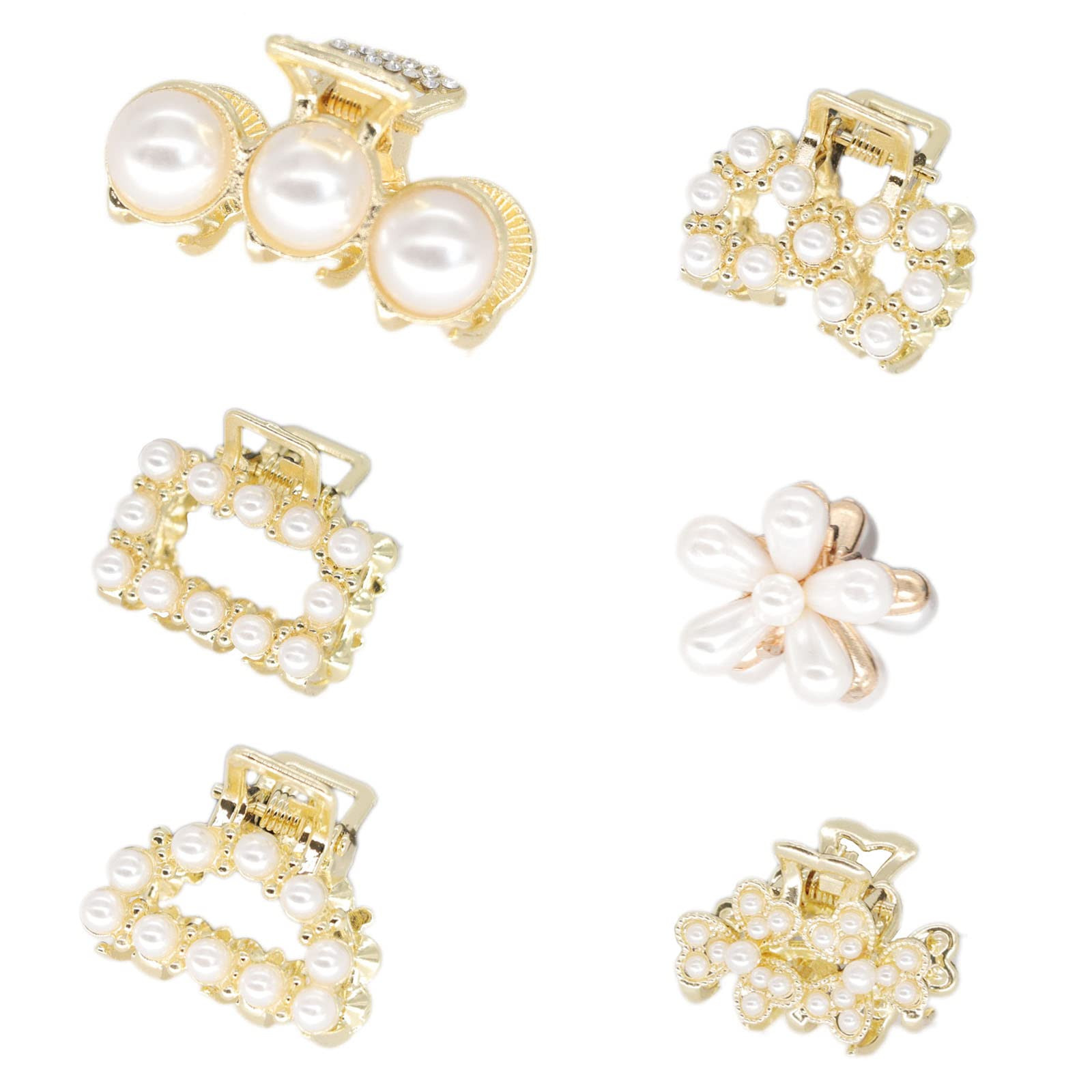 6PCS Sweet Mini Meatl Claw Clip With Pearl, Barrettes Claw Crab Hairpins Styling Fashion Hair Access | Amazon (US)