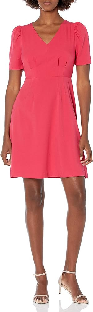 Lark & Ro Women's Florence Gathered Detail Half Sleeve V-Neck Dress | Amazon (US)