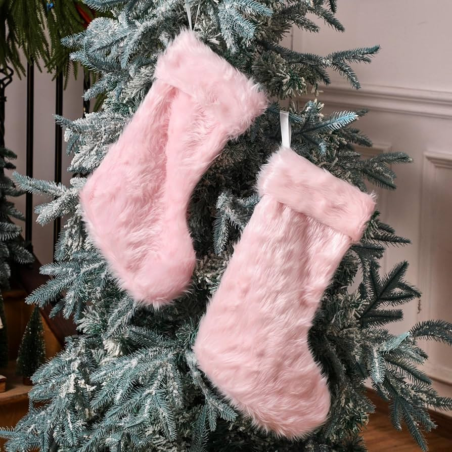 JOVITEC 2 Pieces 20 Inch Pink Christmas Stockings Faux Fur Snowy Christmas Stockings Xmas Firepla... | Amazon (US)