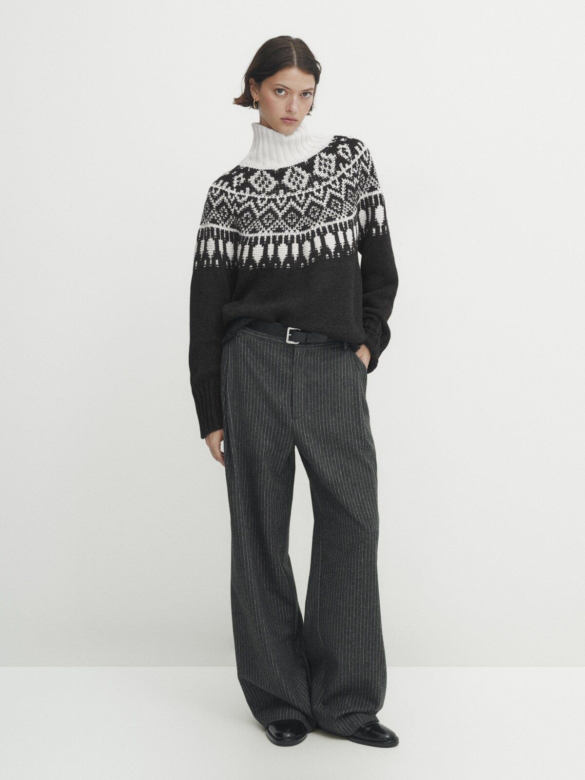 High neck jacquard knit sweater | Massimo Dutti UK