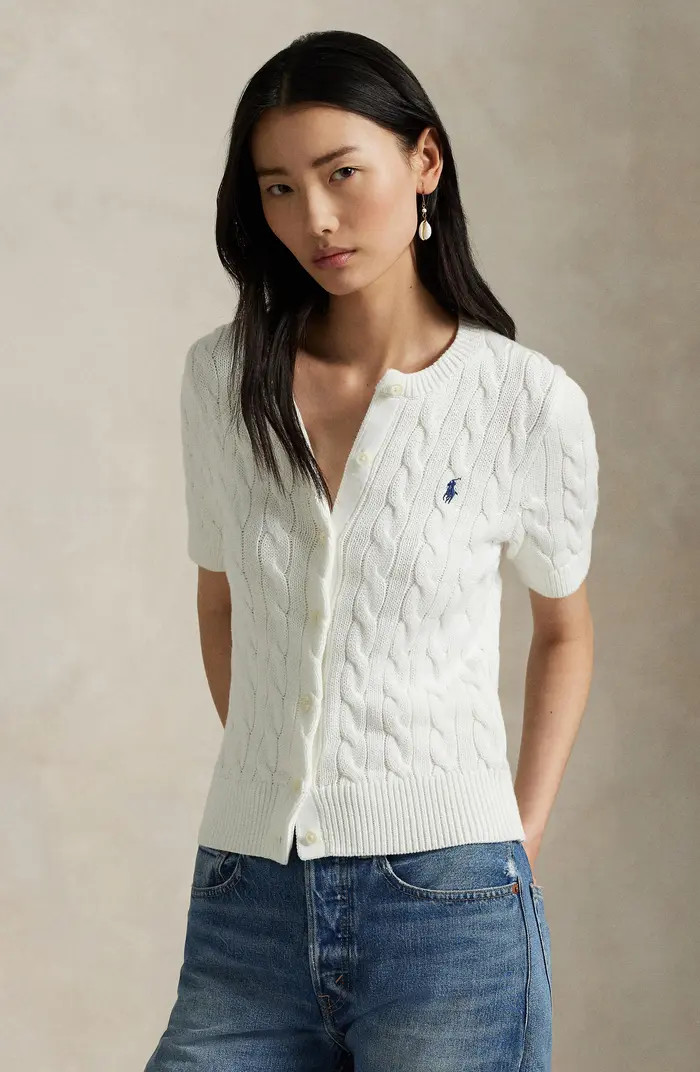 Polo Ralph Lauren Cable Knit Short Sleeve Cotton Cardigan | Nordstrom | Nordstrom