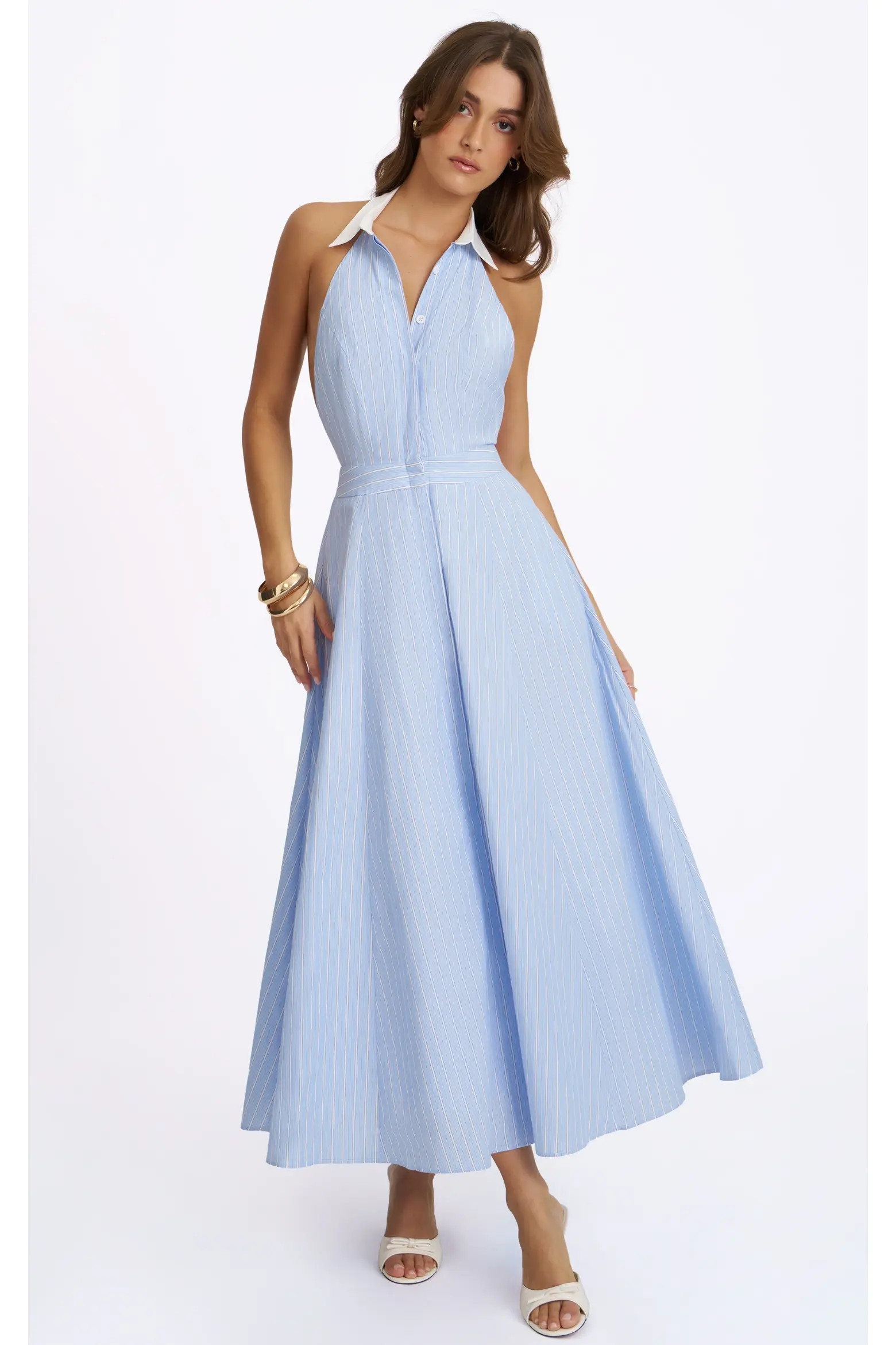 Miss Circle Winslet Striped Cotton Poplin Halter Maxi Dress (Women) | Nordstrom | Nordstrom