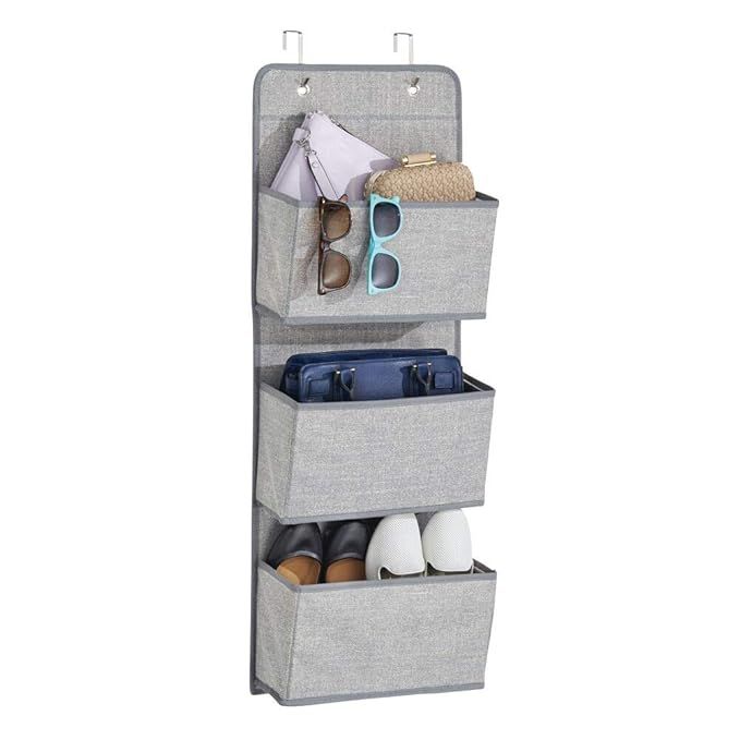 mDesign Soft Fabric Over The Door Hanging Storage Organizer with 3 Large Pockets for Closets in B... | Amazon (US)