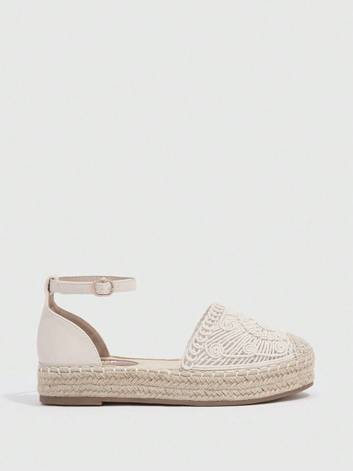Styleloop Woman Shoes Geometric Textured Espadrille Ankle Strap Flats For Summer Vacation Shoes S... | SHEIN