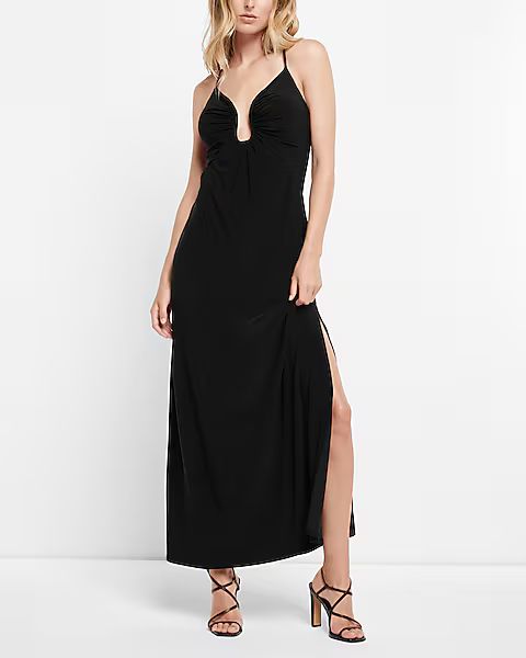 Polished Matte Jersey Plunging U Bar Maxi Dress | Express