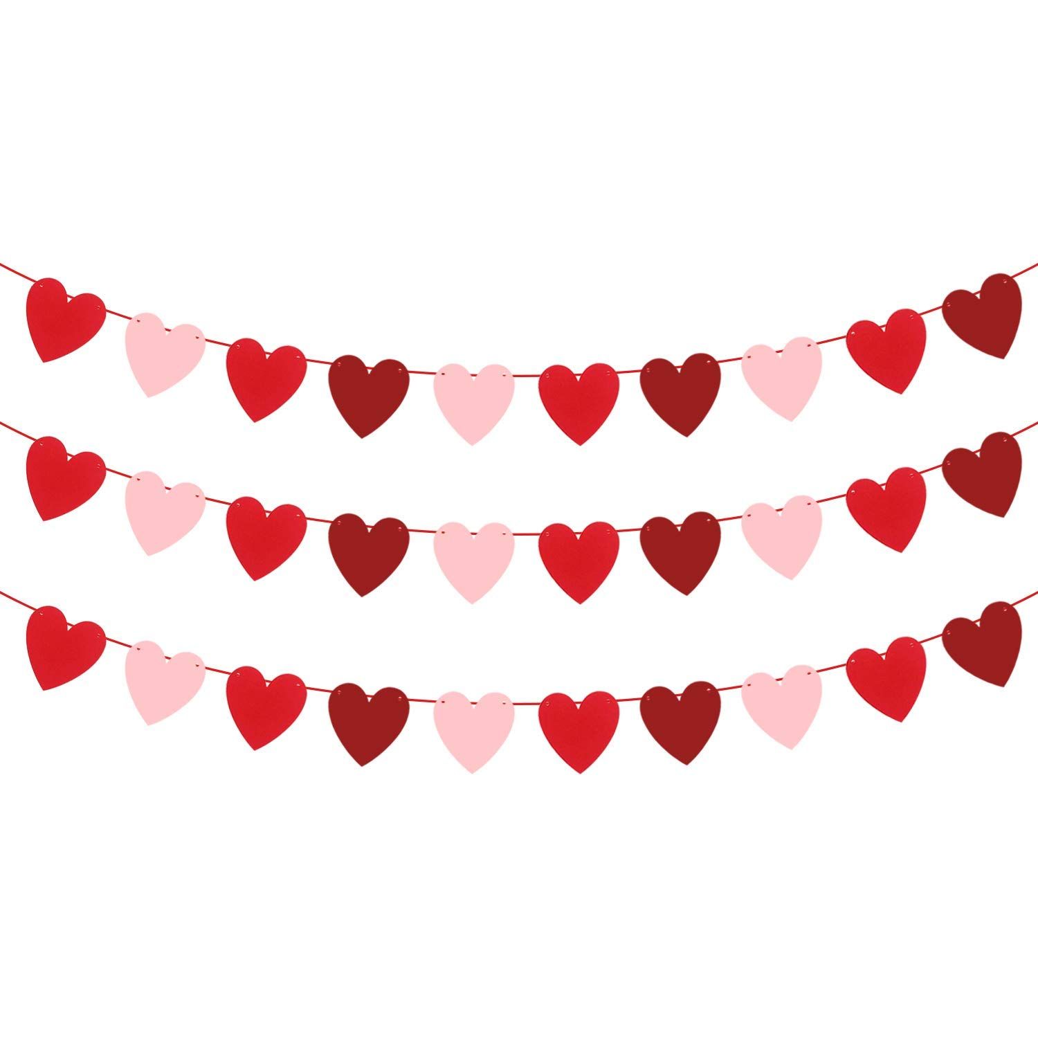 Felt Heart Garland for Valentines Decorations - Pack of 30, No DIY | Red, Rose, Light Pink Heart Ban | Amazon (US)