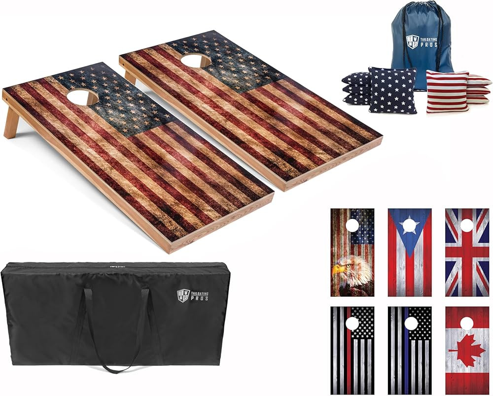 Tailgating Pros Regulation Cornhole Boards Flag Set - Includes 8 Bean Bags, Carrying Cases, and 4... | Amazon (US)