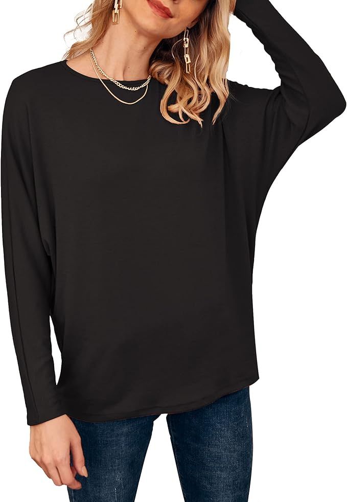 Womens Crew Neck Tops and Blouses Sweaters Fall Tunic Shirts Long Sleeve Tops Sweatshirts for Wom... | Amazon (US)