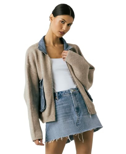[BLANKNYC] Women's Sweater Bomber, Glow UP, Large Taupe | Amazon (US)