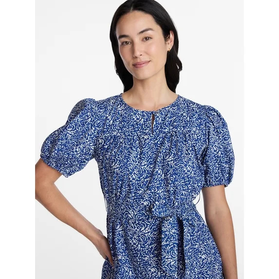 Time and Tru Women's and Women's Plus Cotton Mini Dress with Puff Sleeves, Sizes XS-4X | Walmart (US)