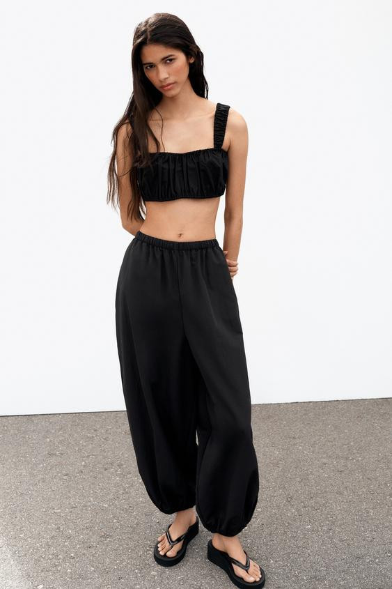 POPLIN GATHERED CROP TOP | Zara UK