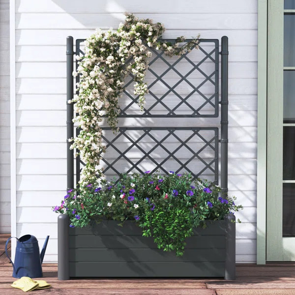 Savannah Plastic Elevated Planter with Trellis | Wayfair North America