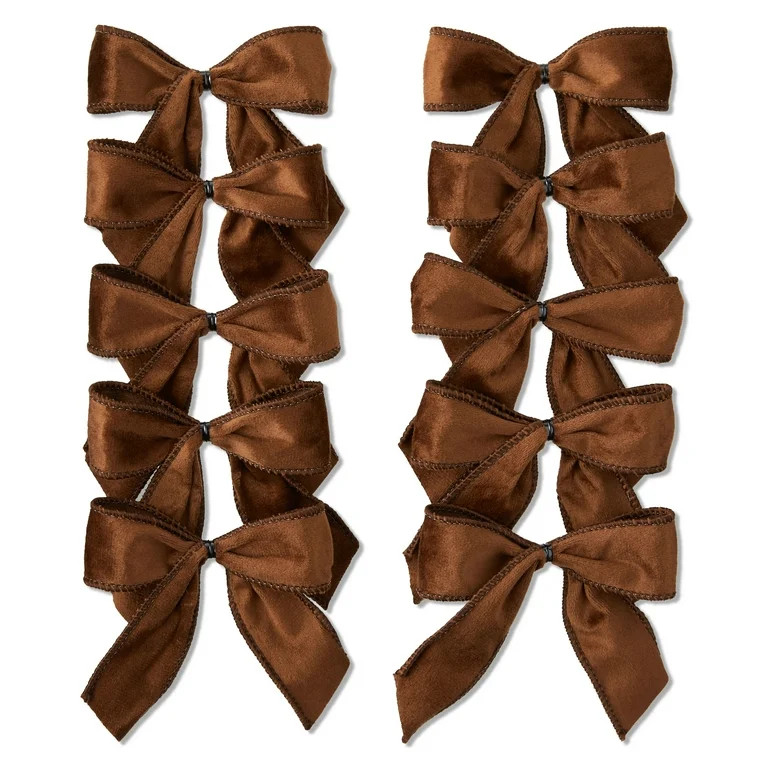 Brown Velvet Decorative Christmas Bows, 10 Count, by Holiday Time | Walmart (US)