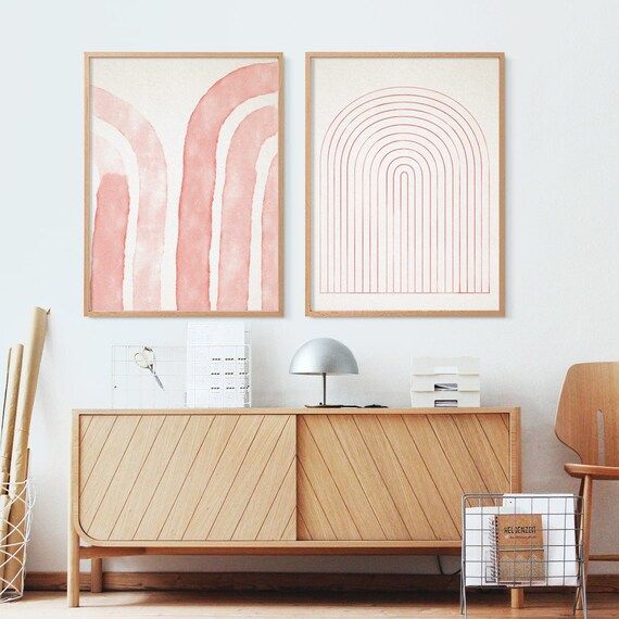 Set of 2 pink prints, Two prints Set, Downloadable abstract print, Printable modern poster, geome... | Etsy (US)