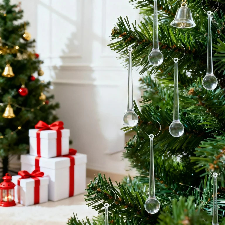 Christmas Decorations - 6Pcs Clear Glass Teardrop Christmas Ornaments Crystal Raindrop Hanging Or... | Walmart (US)