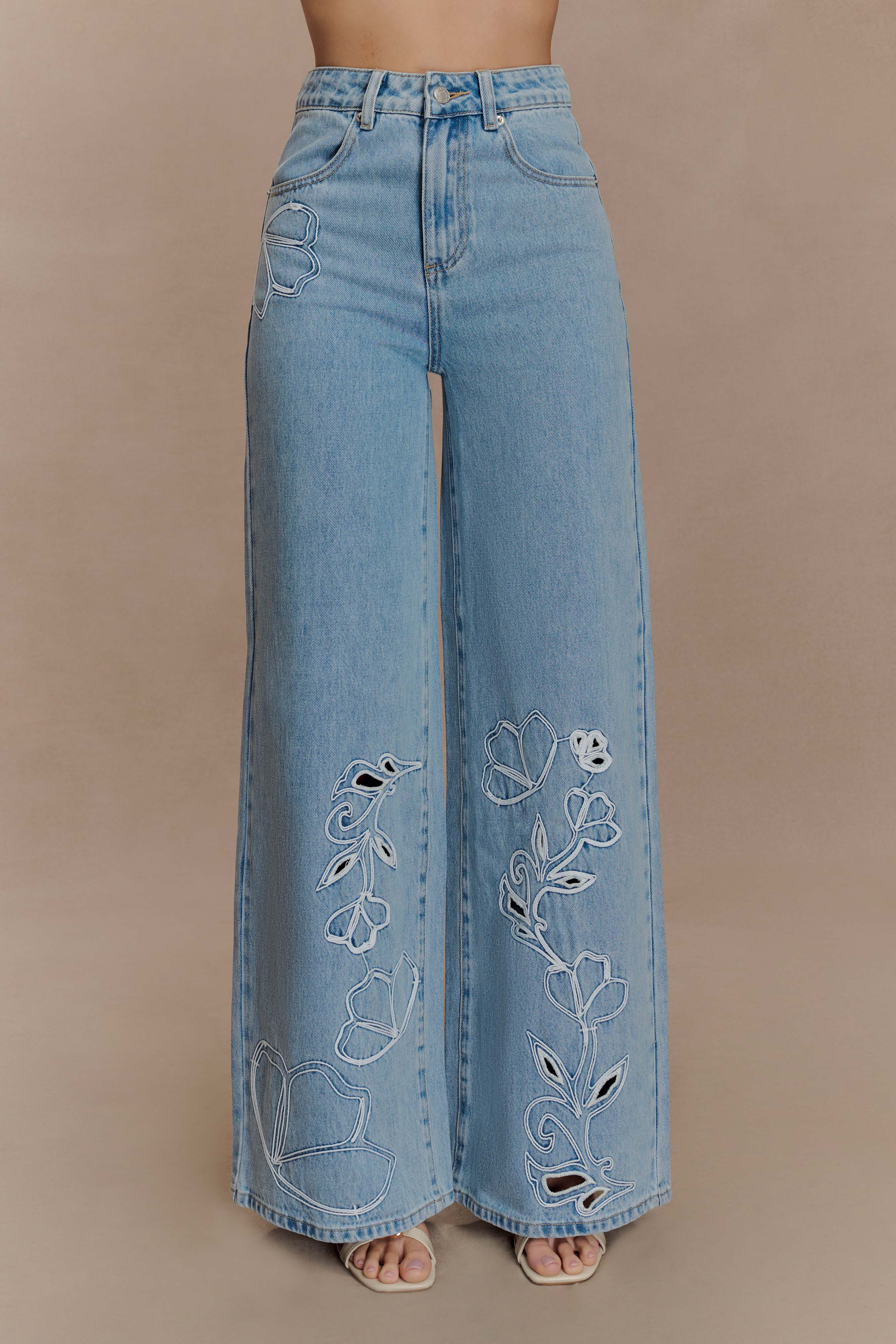 Carmella Embroided Jeans - Mid Blue | Meshki (APAC)