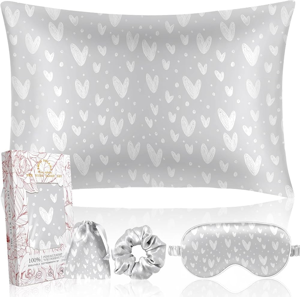Mulberry Silk Pillow Case for Hair and Skin 19 Momme Queen 30"x20" Grey Silk Pillowcase with Eye ... | Amazon (US)