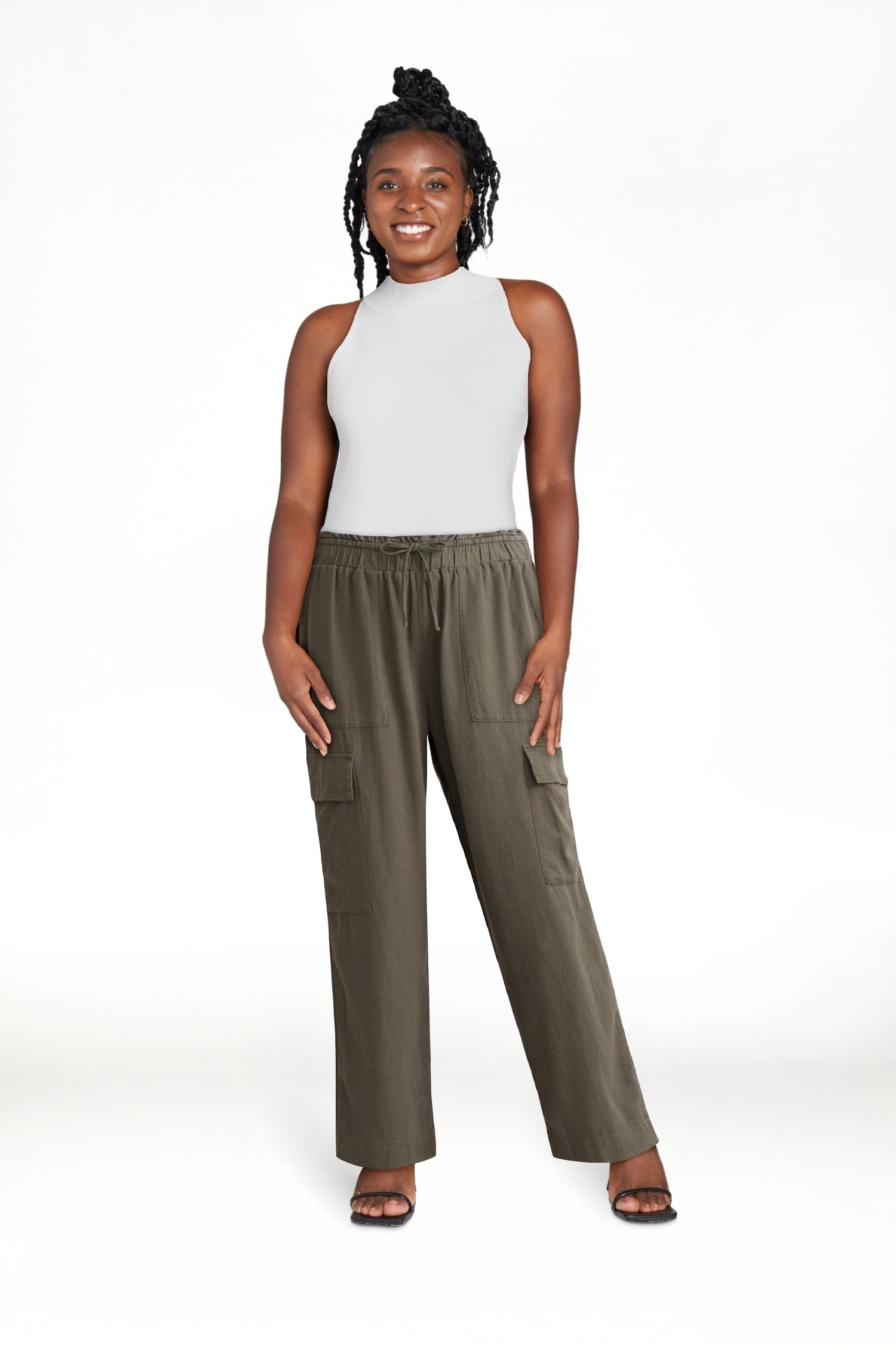 Time and Tru Women’s and Women’s Plus Linen Blend Cropped Cargo Pants, 27" Inseam, Sizes XS-3... | Walmart (US)