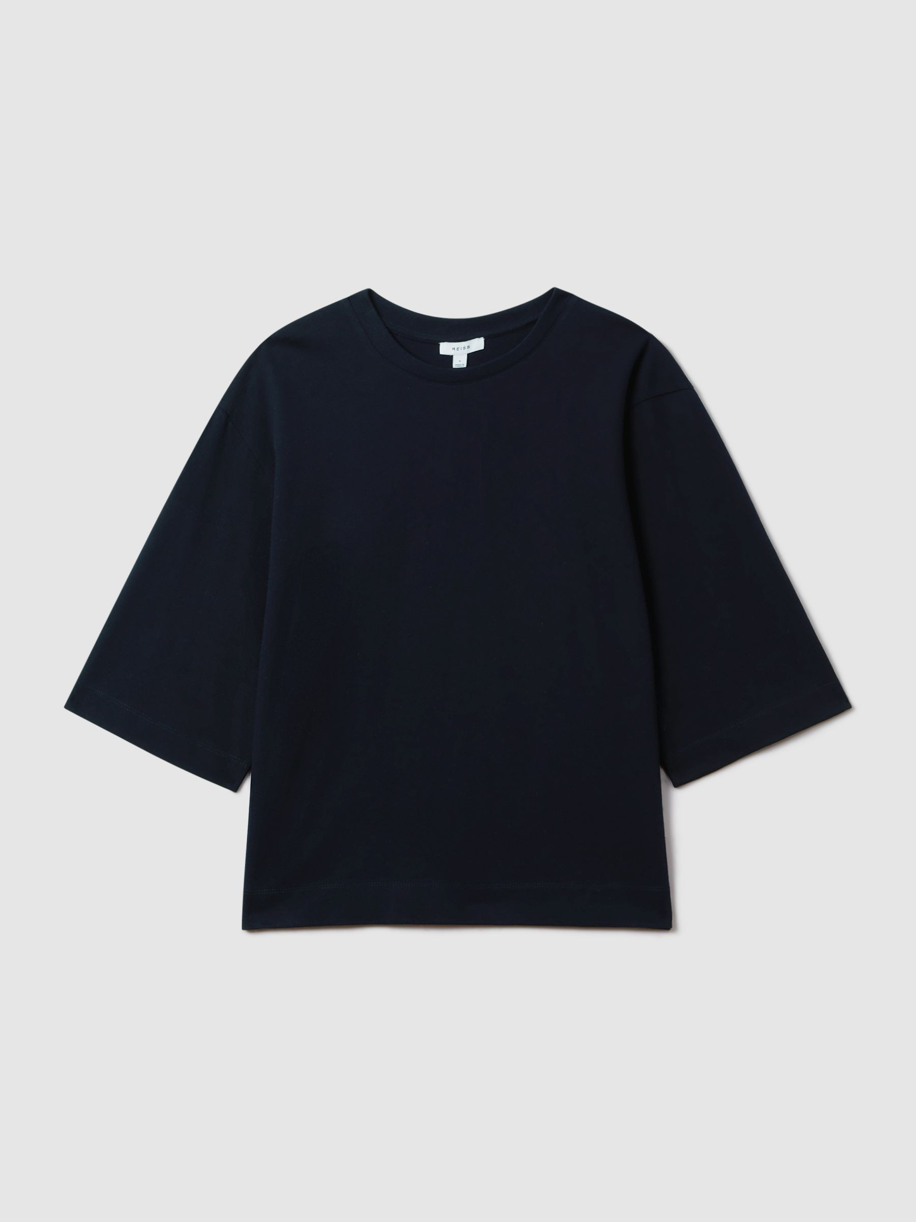Oversized Cotton Crew Neck T-Shirt in Navy | Reiss US